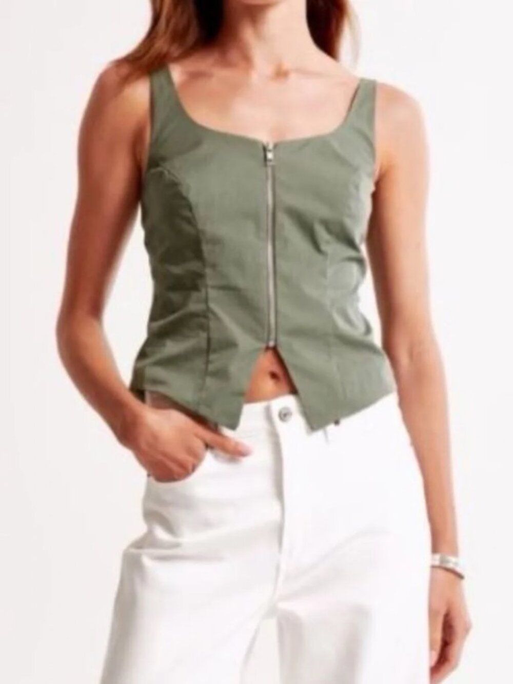 Abercrombie & Fitch Olive Green Zip-Front Women’s Top - NWT - Picture 4 of 4